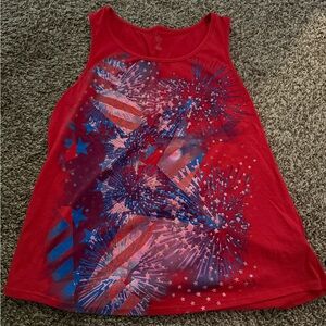 Red Sleeveless Top with Firework Design